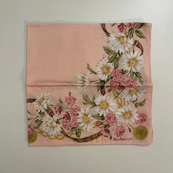 Vintage Burberrys Floral Cotton Handkerchief – Blush Pink - Picture 3 of 8